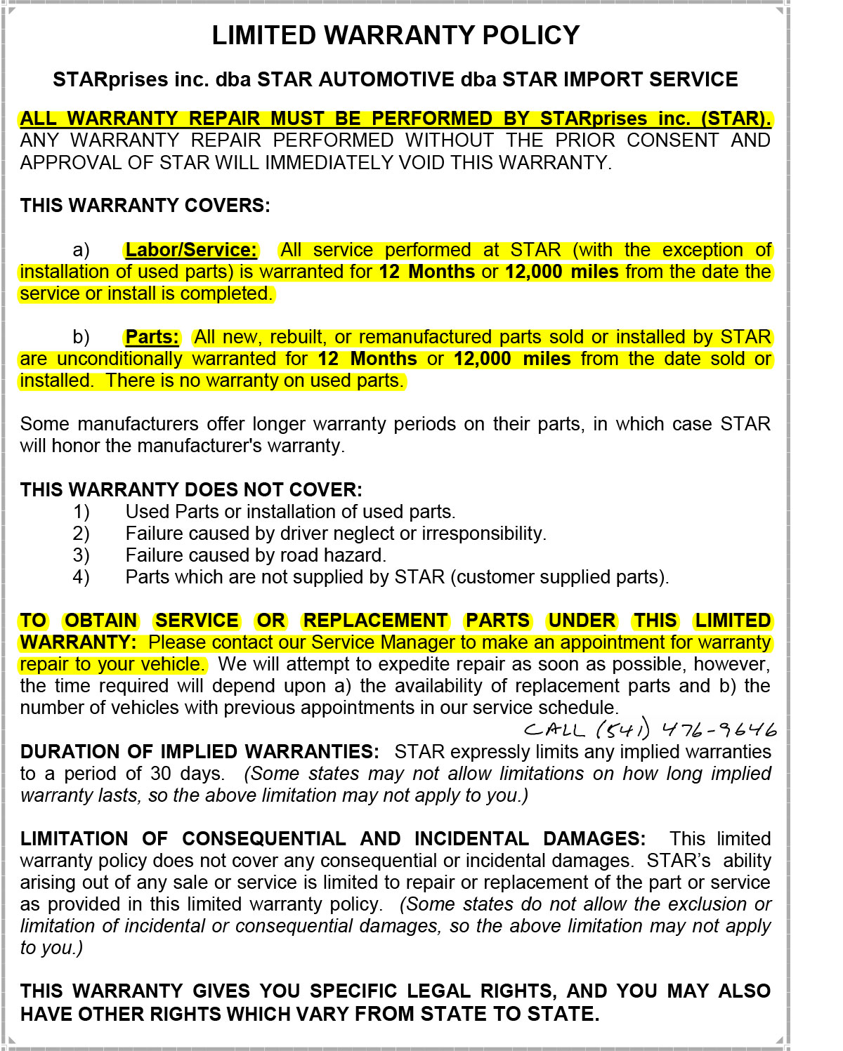 Warranty Information Warranty Information
